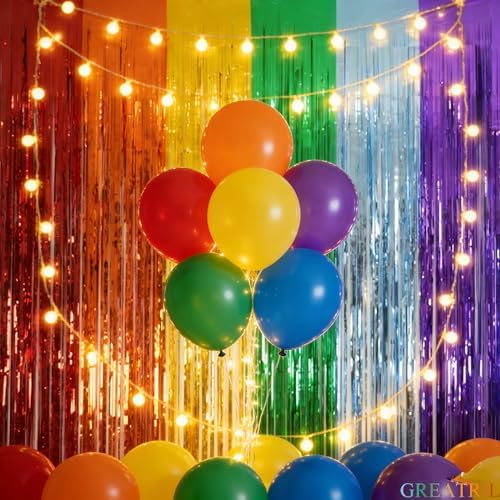 Rainbow Foil Fringe Curtains 8.2ft x 3.2ft 2 Packs