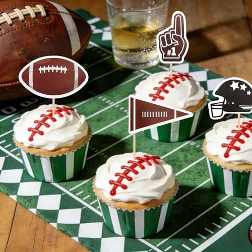 Football Cupcake Toppers Party Decorations, 24 PCS Foot Ball Touchdown Players Cupcake Toppers, Food Picks Toppers Cake Decoration for Football Party Decorations 2026 Sports Themed Party Supplies
