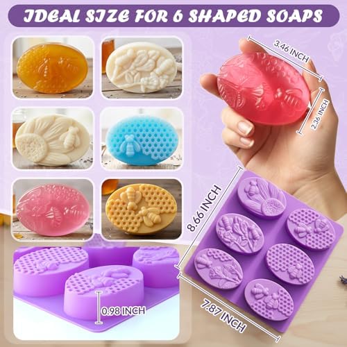 HKNMTT 2Pcs Bee Honeycomb Soap Molds 6-Cavity Square Oval Silicone Mold