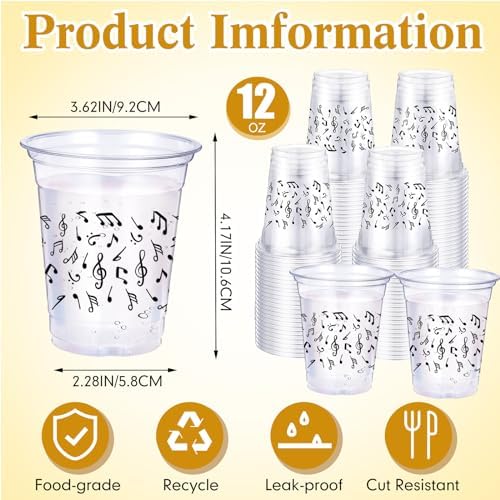 Funnymoom 60 Pack Music Notes Plastic Cups for Party Decorations, 12 oz