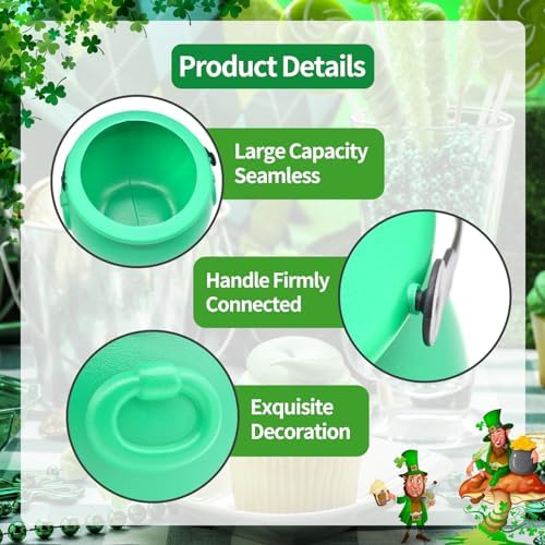 8 Inch Plastic Green Cauldron Kettle for St. Patrick's Day and Halloween, Large Pot of Gold Bucket for Table Decorations, Centerpieces, Trick or Treat & St. Paddy's Party Supplies