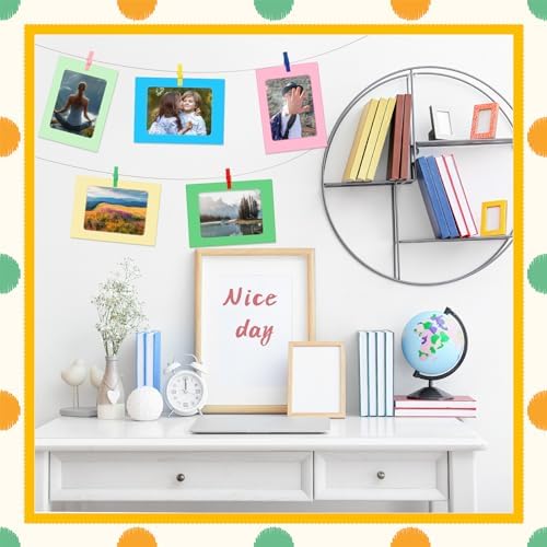 100 Pcs Paper Photo Frames 4x6 Paper Picture Frame with 100 Clip 10 String Kit DIY Hanging Cardboard Photo Holder Graduation Wall Decor Wedding Home