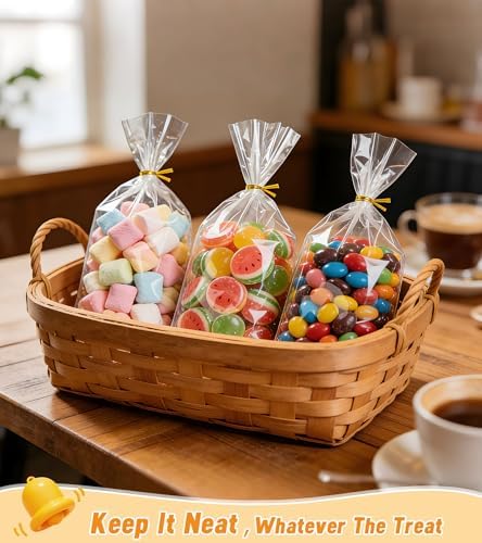 Flat Bottom Cellophane Bags with Twist Ties, 100 Pcs 5x3x12 Inches Cellophane Wrap for Gift Clear Cello Bags Flat Bottom Clear Treat Bags Plastic Packaging for Cookie Candy Goodie (No Side Gusset)