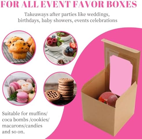 NPLUX 25 Pack Pre - Assembled Individual Cupcake Boxes Brown with Inserts