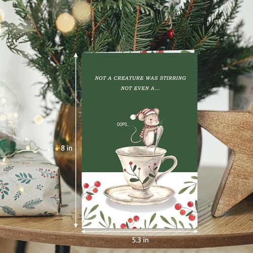Funny Christmas Mouse Card for Women Men, Humor Christmas Card for Friends Partner Family Coworker, Not a Creature Was Stirring Xmas Cards