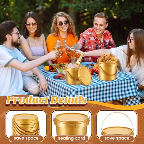Funnymoom 20 Pack 48 oz Gold Buckets with Lids and Handles
