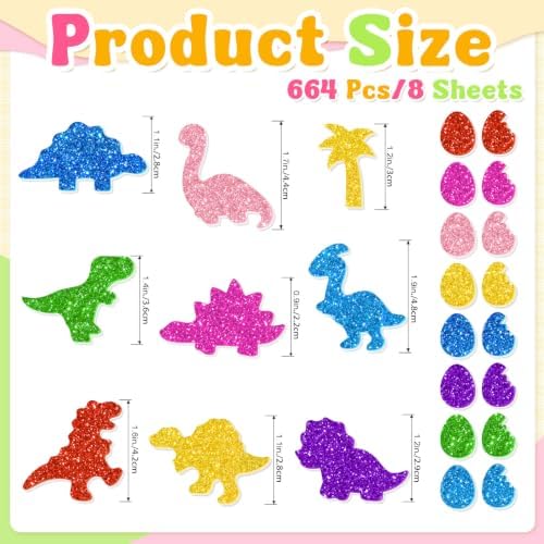 664 PCS Foam Stickers Glitter Foam Stickers for Kid Crafts,Dinosaur Sticker