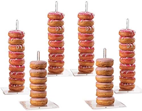 CY craft Acrylic Donut Stand 6 Pieces,Removable Clear Donuts Display Stand Bagels Holder for Party Wedding Birthday Treat Display Corner Decor,Non-slip Doughnut Bar 16 inch and 10 inch