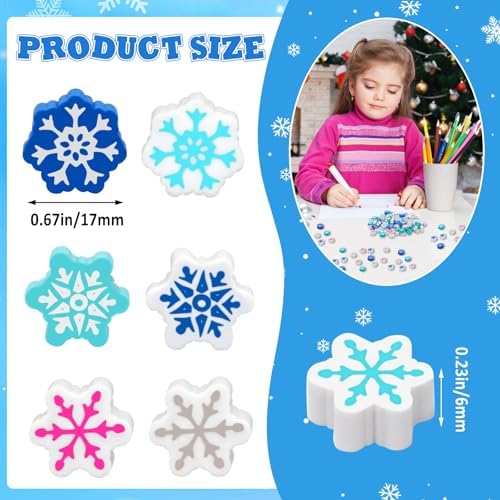 JUNEBRUSHS 150Pcs Snowflake Erasers, Cute Mini Christmas Pencil Erasers Novelty Winter Holiday Erasers for Classroom Rewards Prizes Winter Gifts Xmas Stocking Stuffers