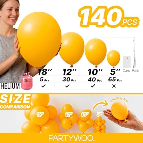 PartyWoo Orange fall Latex Helium Balloons 140pcs Different Sizes