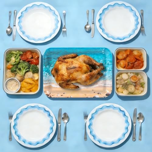 JarThenaAMCS 3Pcs Summer Beach Serving Trays Reusable Serving Dishes Ocean Wave Sand Seashell Starfish Platter for Outdoor Party Serving Food Snacks Fruits Dessert