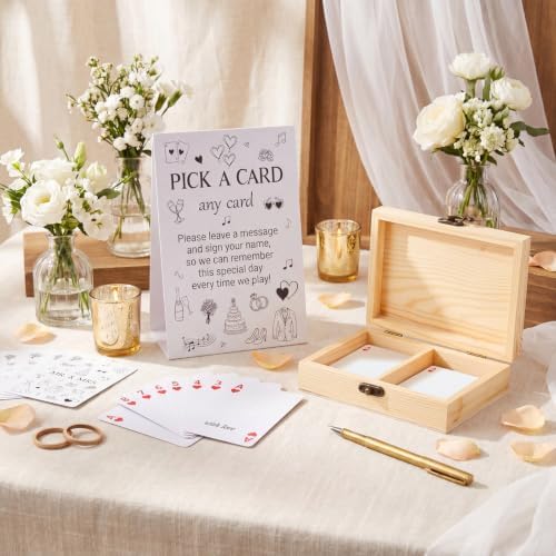 AceOrbit 57 Pack Wedding Party Guest Book Playing Cards Set with Wooden Box