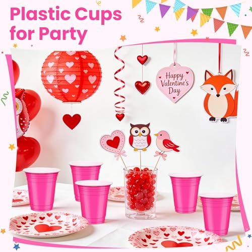 50 Pcs Hot Pink Plastic Cups, 12 oz Disposable Cups for Party