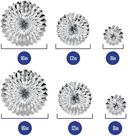 6-Pack Silver Party Decorations, Hanging Paper Fans Wall Decor