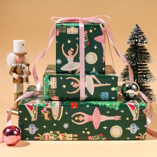 LaRibbons Nutcracker Ballet Foil Christmas Wrapping Paper 17 In x 33 Ft