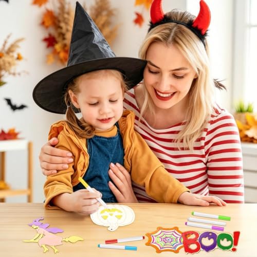 WOHOHOHO 45PCS 10 Designs Halloween Unfinished Paintable Blank with Tray