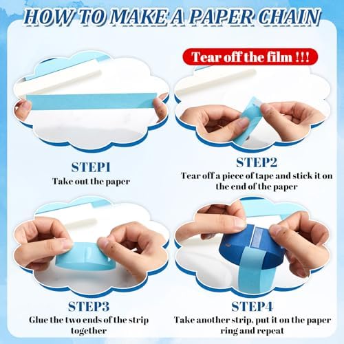 Lincia 600 Sheet Paper Chain Garland Strips, Blue Gradient