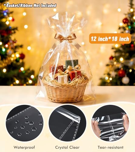 Yuiicaov 20PCS Cellophane Bags, 12x18 Inches Cellophane Wrap for Gift Large Clear Gift Party Favors Bags Clear Treat Plastic Packaging Bags for Cookie Candy Goodie (No Gusset)