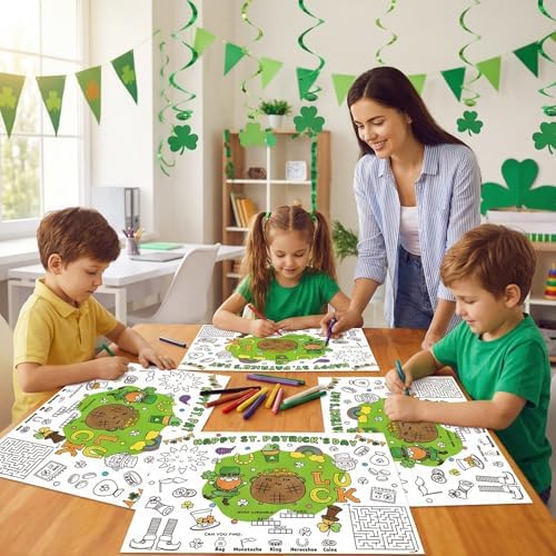 45pcs St. Patrick's Day Disposable Coloring Placemats Irish Crafts for Kids Party Favors Coloring Poster Holiday Party Supplies School Classroom Activities Paper Table Mats