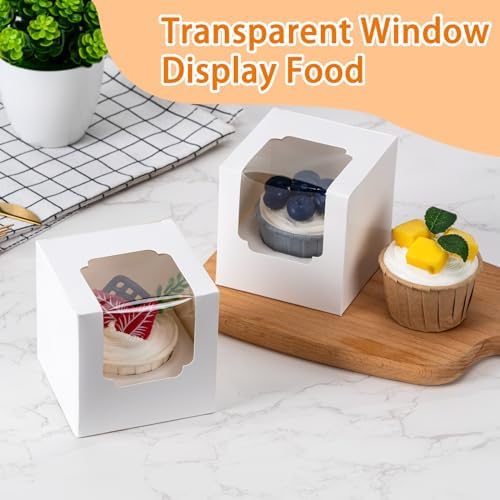 BOOMIBOO 25 Pack Individual Cupcake Containers, Cupcake Boxes with Window
