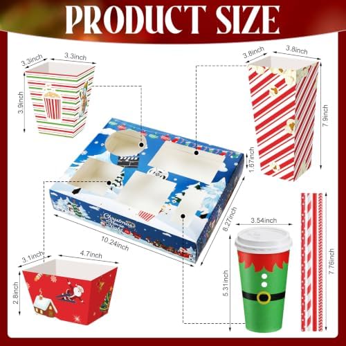 Bokon 172 Pcs/ 24 Sets of Christmas Movie Night Snack Trays Santa