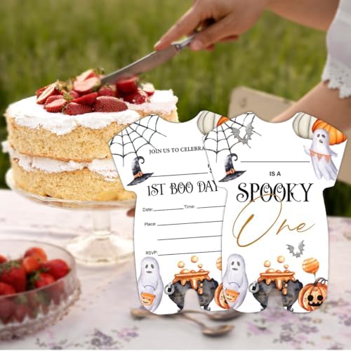 Halloween 1st Birthday Invitations Ghost Spooky One First Birthday Invitations Set of 20 Invites with Envelopes for 1st Birthday