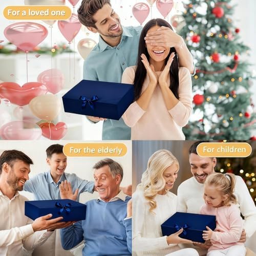 12Pack Navy Gift Boxes with Lids, 12×9.8×3.1 Inch Groomsmen Proposal Box, Luxury Navy Gift Box with Ribbon for Wedding, Birthday, Party, Christmas, Bridesmaid, Graduation Gift