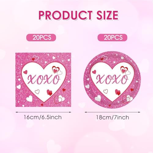40PCS Valentines Day Decorations, Valentines Party Supplies Pink Paper Plates and Napkins Set, Red Heart Happy Galentines Day Tableware for Engagement Wedding Anniversary Decorations Serve 20 Guests