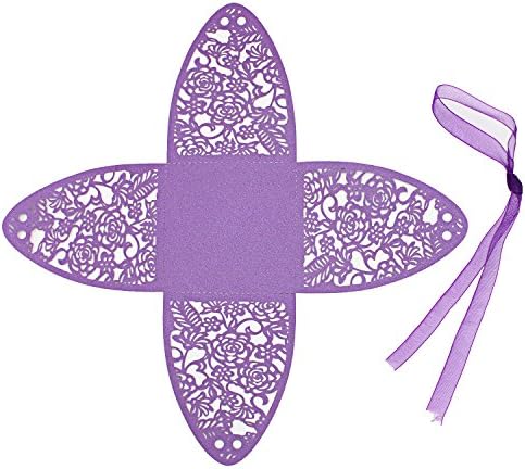 KPOSIYA Pack of 100 Laser Cut Rose Candy Boxes, Favor Boxes 2.5"x 2.5"x 3.1", Gift Boxes Bridal Shower Anniverary Birthday Party Wedding Favor (100,Purple)