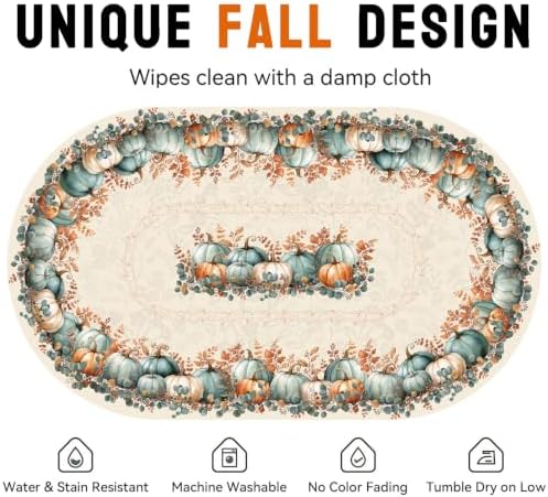 Fall Oval Tablecloth 60 x 102 Inch, Stain Resistant Washable Fabric Autumn Pumpkin Table Cloth Oval Fall Tablecloth Table Cover for Kitchen Dining Party