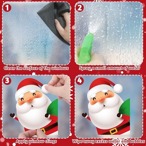 144 PCS Christmas Window Clings, Snowflake Window Clings for Stickers for Glass, Christmas Decorations Decals for Snowman Santa Claus Tree Reindeer Elf Winter Party Accessories Supplies Decor