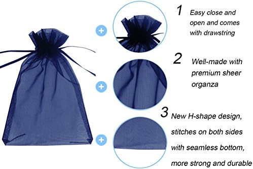Wudygirl 100 PCS 5"x7" Organza Bags Navy Blue Gift Bags with Drawstring