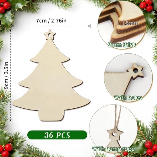 36 Pack Wood Christmas Tree Cutouts, Wooden Xmas Tree Ornaments to Paint