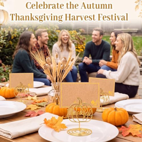 FillTouch 6 Set Thanksgiving Place Card Holders Pumpkin Photo Card Holders Decoration Fall Pumpkin Centerpiece for Table Decor Autumn Wedding Farmhouse Thanksgiving Harvest Party Supplies (Thankful)