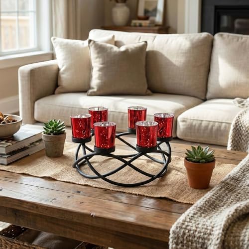 Seraphic Candle Holders for Table Centerpiece Decor, Indoor/Outdoor, Red