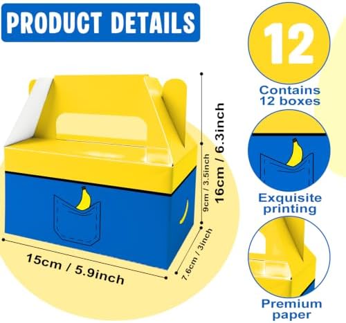 BGFMVS 12 Pack Yellow Blue Banana Pocket Party Favor Boxes Candy Treat Bags