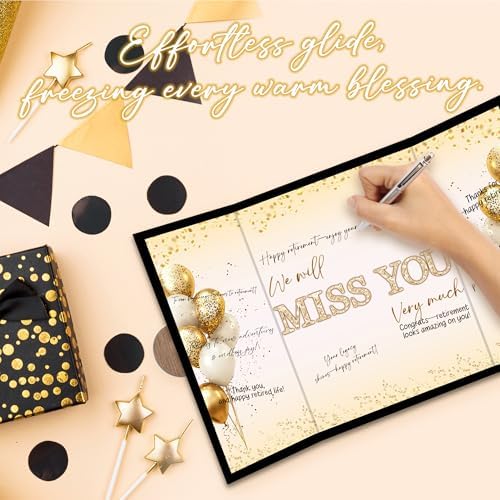 Black Gold Retirement Party Decoration - We Will Miss You Guest Book - Alternative Signature Book for Women Men - Golden Signing Card Board-Retirement Gifts For Farewell Party Supplies & Favors-A05