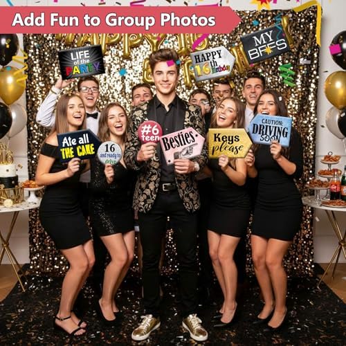 Beeveer 24 Design Birthday Photo Booth Props 16th Birthday Double Sided PVC
