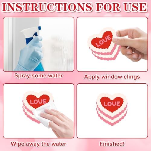 Happy Valentine's Day Window Clings 6 Sheets, Red Pink Hearts Window Decals Clings for Home Classroom Party Decorations Supplies, Reusable Valentine XOXO Love Cling for Windows (Valentines)