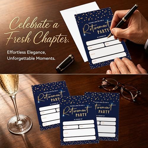 Navy Gold Sparkle Retirement Invitations 25 Pcs