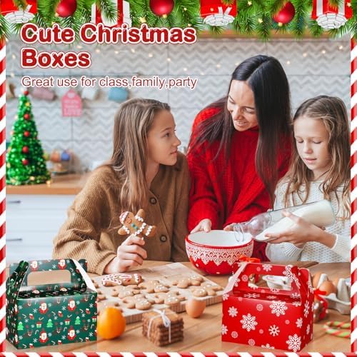 Zhanmai 36 Pack Christmas Treat Box Xmas Goodie Santa Claus Boxes for Treats Christmas Gift Cookie Cupcake Snack Container with Handle Party Favor
