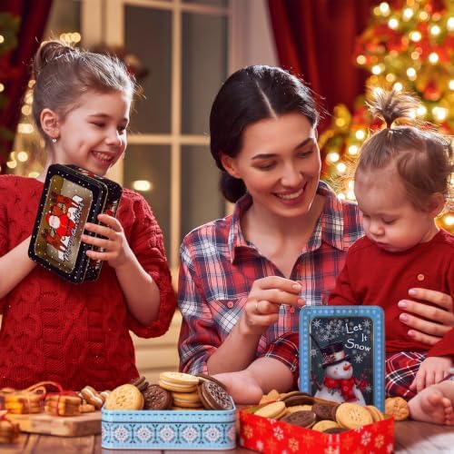 Landhoow 6 Pcs Christmas Cookie Tins with Lids Metal Gift Boxes,Style 2