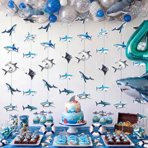 Xinnun 8 Pcs Shark Party Decorations Shark Hanging Banners Garland