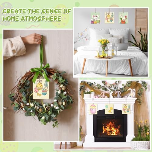 COCHIE 10 Pieces Large Easter Unfinished Wood Crafts to Paint for Adults, Bulk Predrilled Wooden Ornaments for Painting, Bunny Duck Eggs Paintable Wood Slices Craft Supplies with Ropes