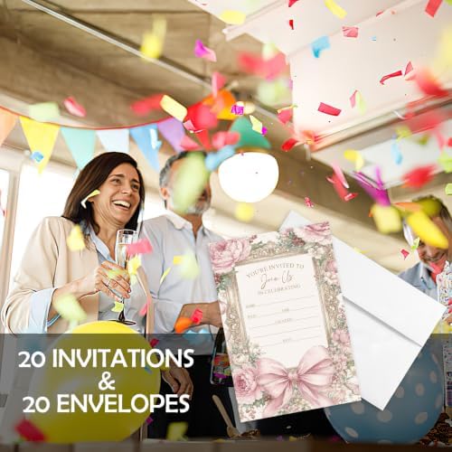 AEHIE 20 Sets Pink Floral Wedding Party Invitations With Envelopes