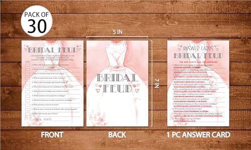Bridal Shower Games, Wedding Games, Bridal Feud Engagement Bachelorette Party Game, Bridal Shower Decorations, 30 Cards Per Set (Suit022)
