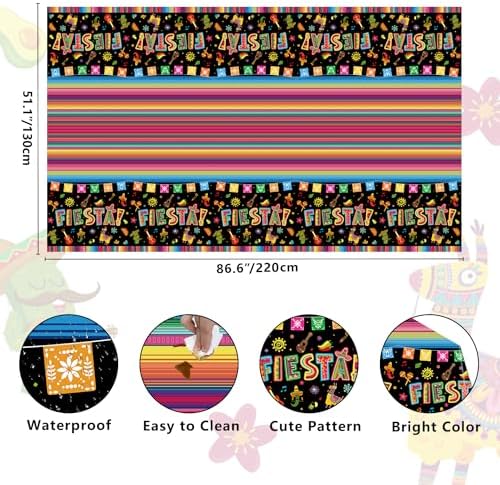 4 Pack Cinco De Mayo Printed Fiesta Mexican Table Cover Fiesta Party Tablecloth Taco Night Table Cloth Mexican Themed Tablecloth Mexico Party Supplies 86 x 51 in (220 x 130cm)