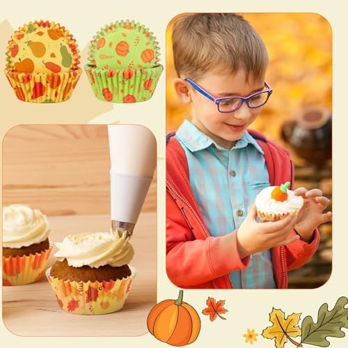 SANNIX 450pcs Fall Cupcake Liners, Pumpkin Maple Leaf Cake Baking Cups