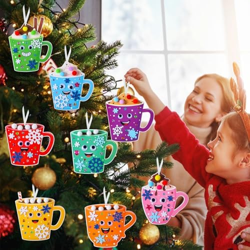 Funrous 48 Sets Christmas Crafts Kit Cocoa Paper Crafts Hanging Ornaments