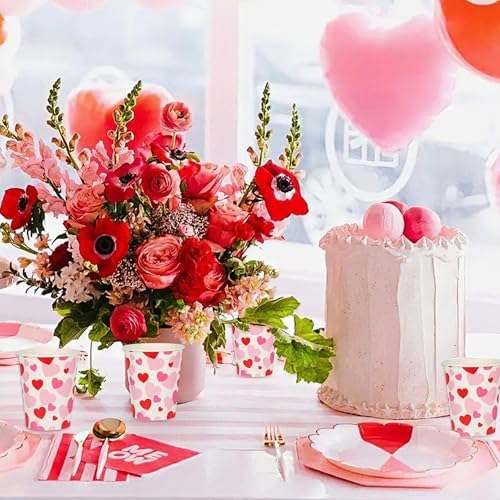 100Pcs Red Pink Paper Cups Valentine's Day Disposable Party Cup